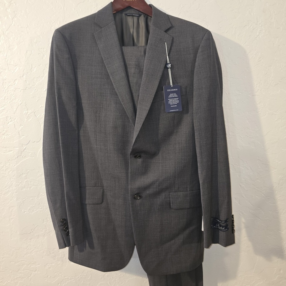 NEW Polo Ralph Lauren Mens 2 Piece Athletic Fit Suit Grey Checked Wool 40L x 32W